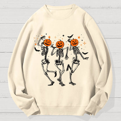 Dancing Skeleton Pumpkin Halloween Geek Cotton Sweatshirt