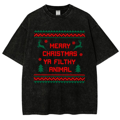 Merry Christmas Ya Filthy Animal funny Vintage Distressed T-shirt