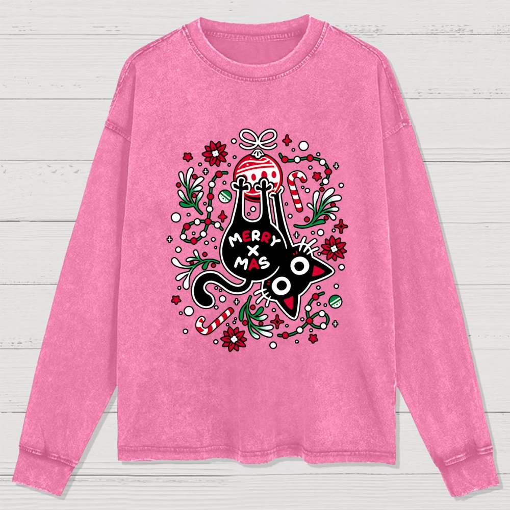 Christmas Cat Butt Washed Long Sleeve Tee