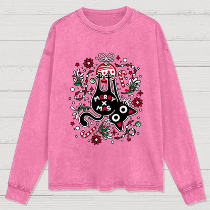 Christmas Cat Butt Washed Long Sleeve Tee