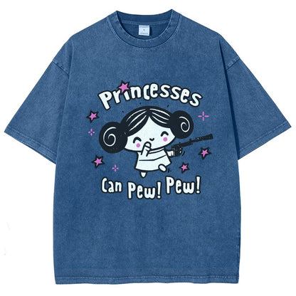 Princesses Can Pew! Pew! Too Vintage Distressed T-shirt