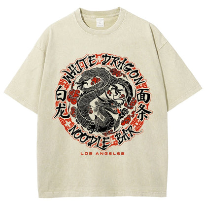 White Dragon Noodle Bar Oversized Vintage Distressed T-shirt