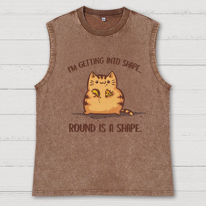 Round is a Shape Vintage Distressed Washed Tank