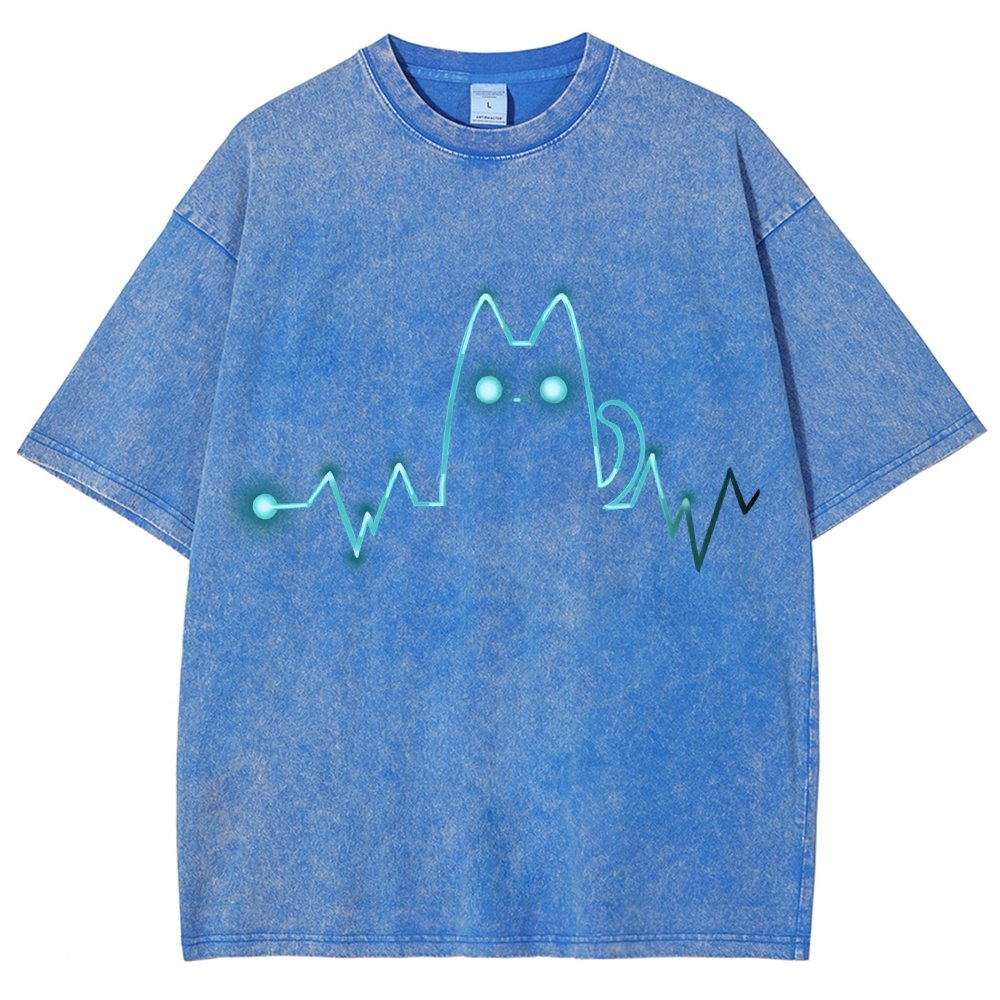 Heart Cat Beat Vintage Distressed T-shirt