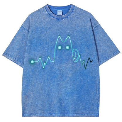 Heart Cat Beat Vintage Distressed T-shirt