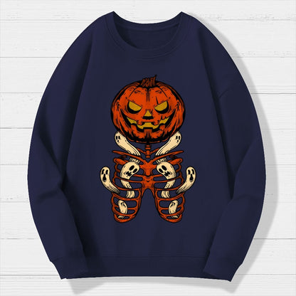 Vintage Halloween Pumpkin Skeleton Ghost Geek Cotton Sweatshirt