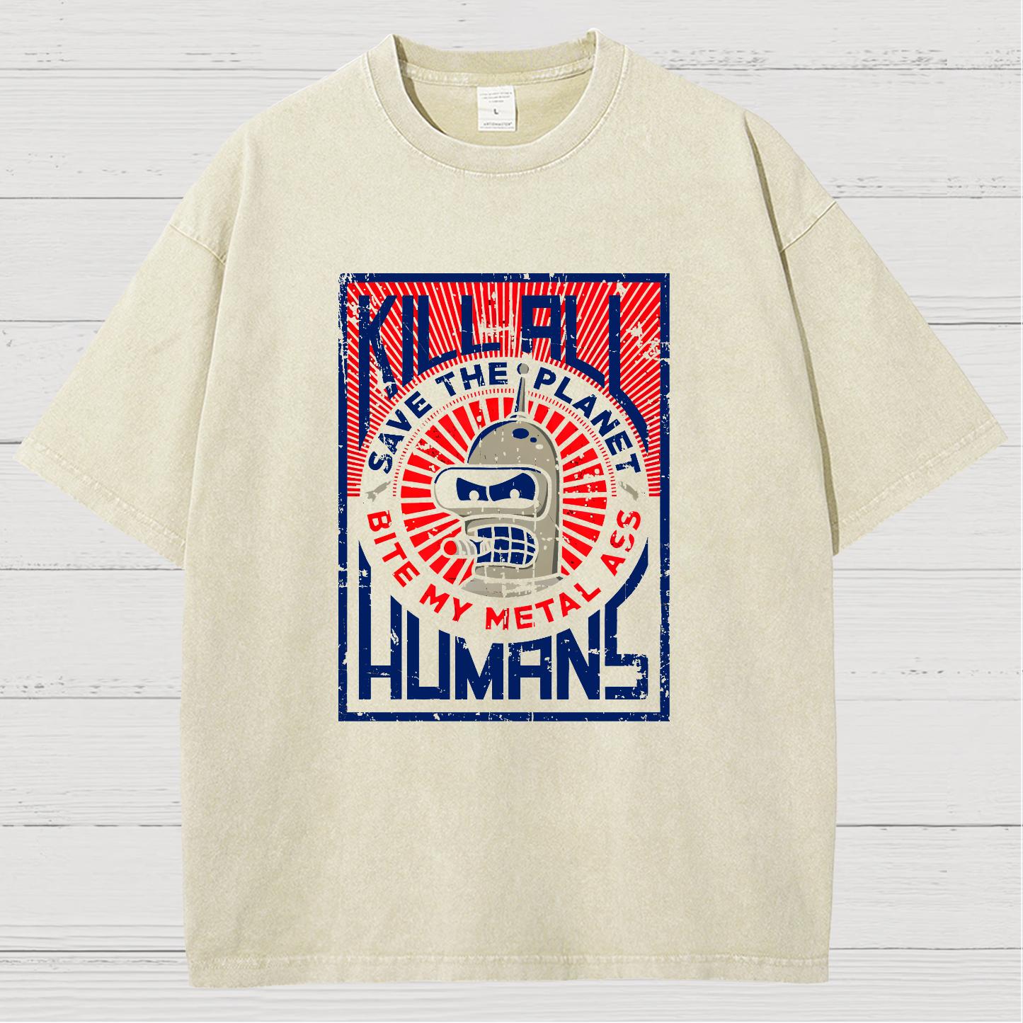 Save The Earth And Kill All Humans Nerdy Vintage Distressed T-shirt