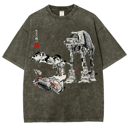 Battle In The Snow Sumi-E Vintage Distressed T-shirt