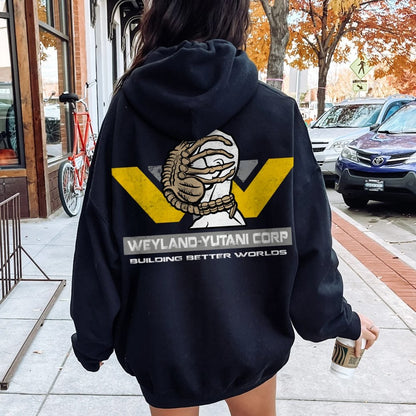 Mysterious Creatures Building Better Worlds Printed Back Unisex Cotton Hoodie