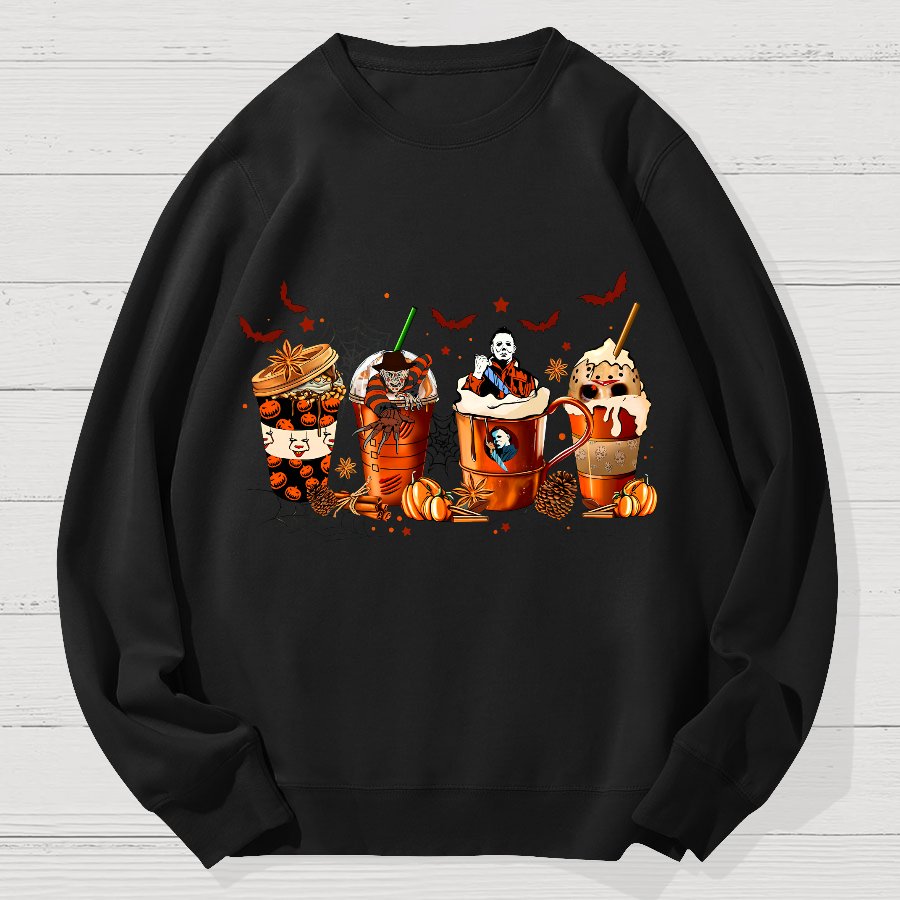 Skeleton Coffee Cups Halloween Geek Cotton Sweatshirt
