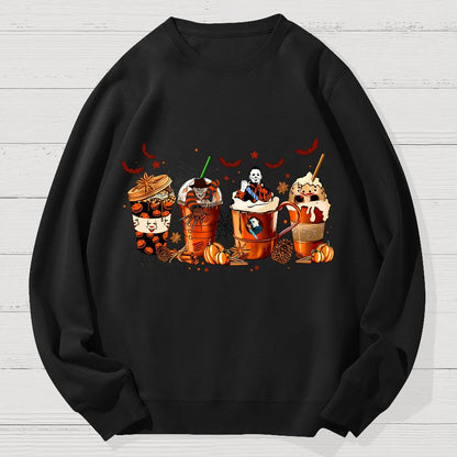 Skeleton Coffee Cups Halloween Geek Cotton Sweatshirt