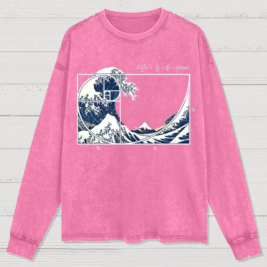 The Great Fibonacci Wave Science Geek Washed Long Sleeve Tee
