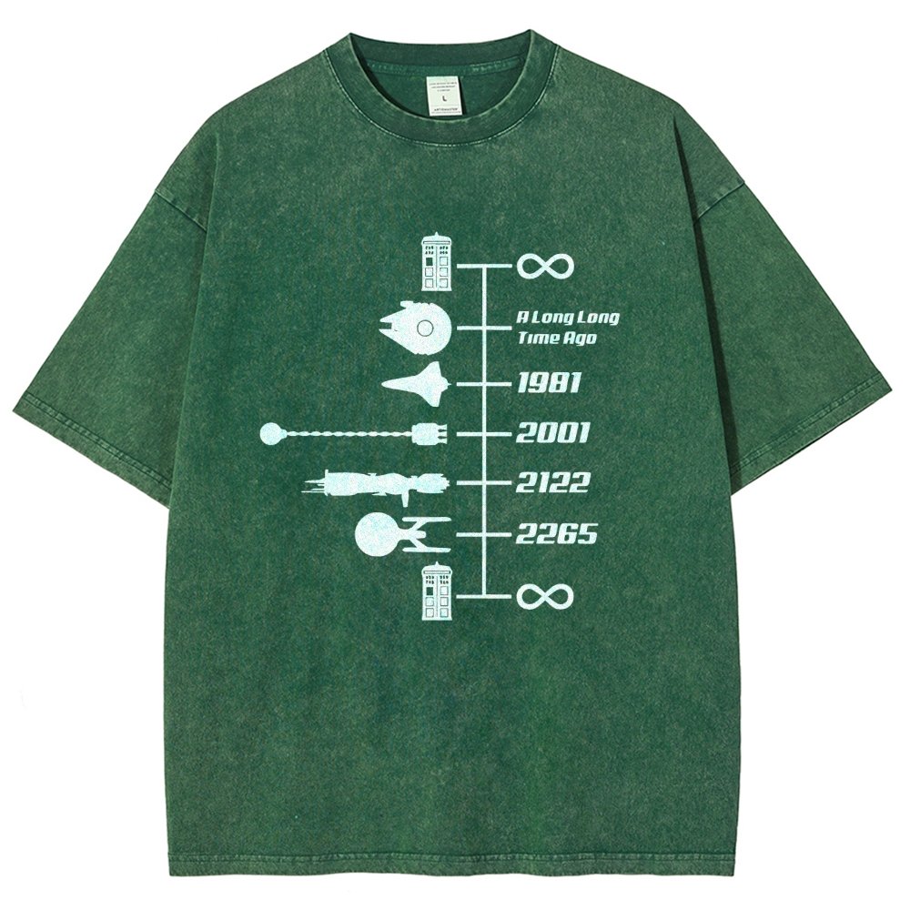 Sci-Fi Timeline Graphic  Classic Movie Spaceships  Nostalgic Space Travel Vintage Distressed T-shirt