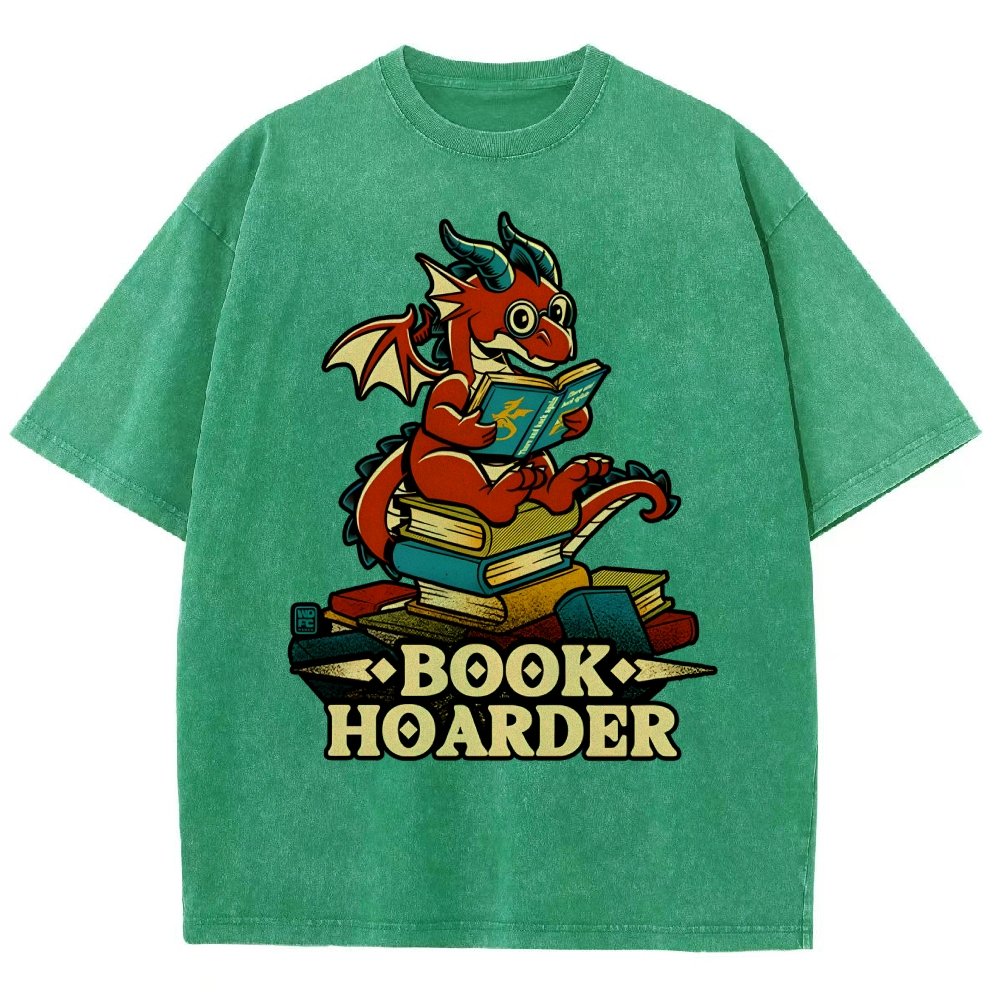 Book Hoarder Dragon Vintage Distressed T-shirt