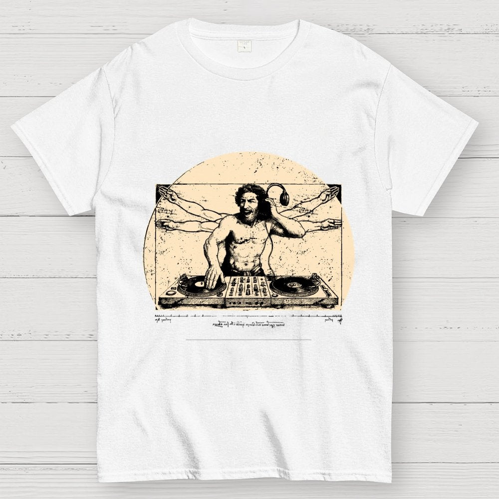 Vitruvian DJ T-Shirt  Funny Da Vinci Music Mashup Unisex Geek T-Shirt