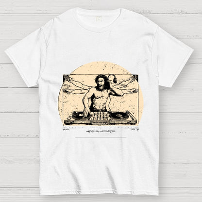 Vitruvian DJ T-Shirt  Funny Da Vinci Music Mashup Unisex Geek T-Shirt