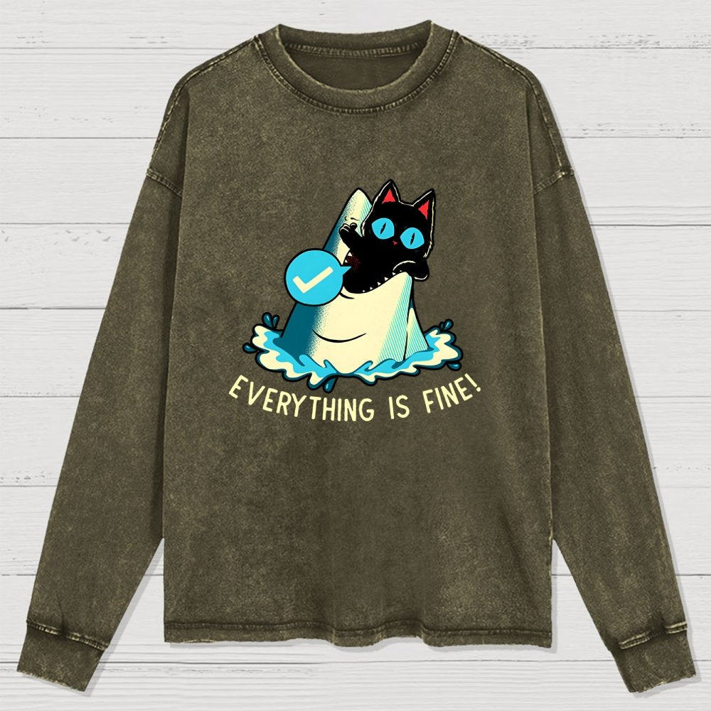 Everything Is Fine! Cat Washed Long Sleeve Tee