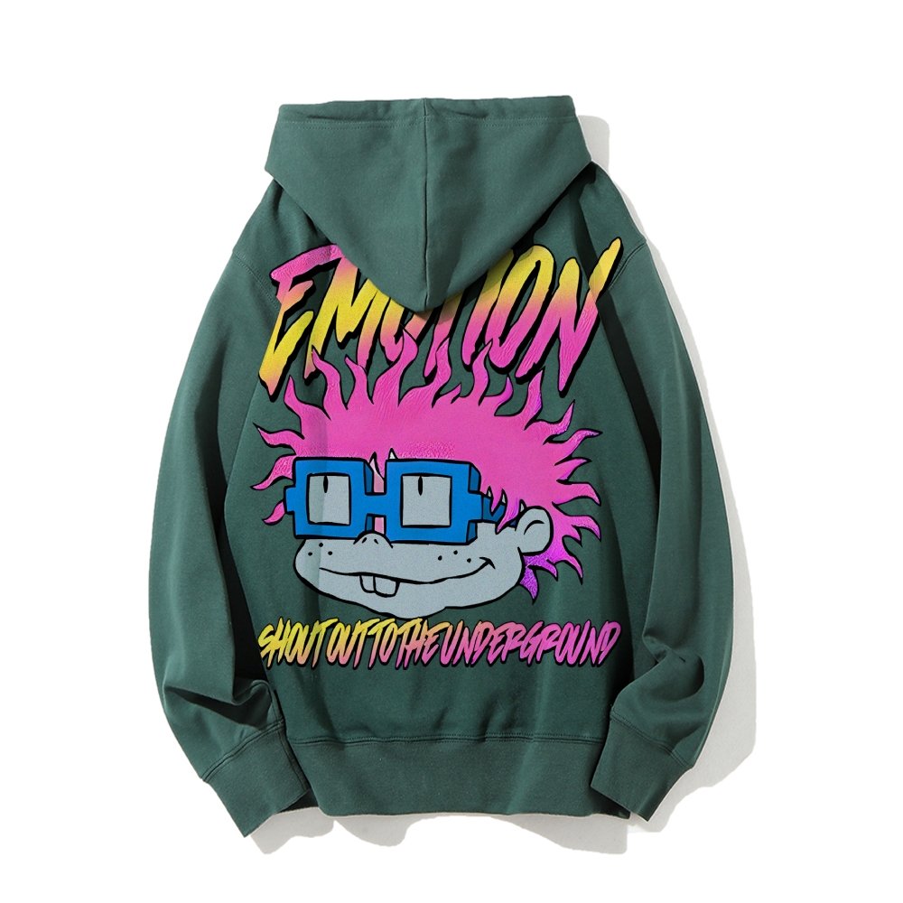 Vintage Cartoon Monster Graphic Print Printed Back Cotton Hoodie