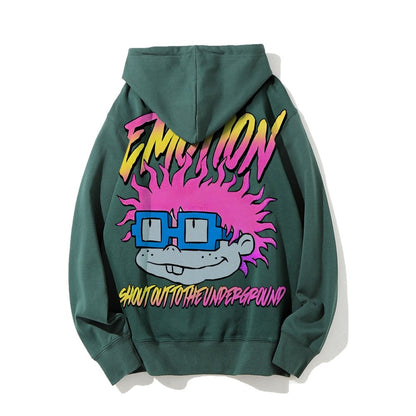 Vintage Cartoon Monster Graphic Print Printed Back Cotton Hoodie