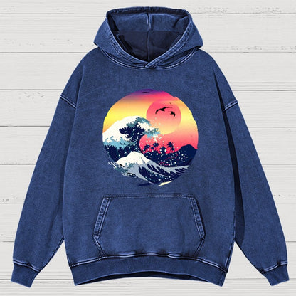 The Great Waves Vintage Distressed Hoodie