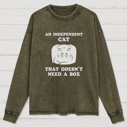 A Independent Cat That Doesn't Need Box Washed Long Sleeve Tee