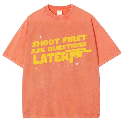 Shoot First Ask Questions Later Vintage Distressed T-shirt