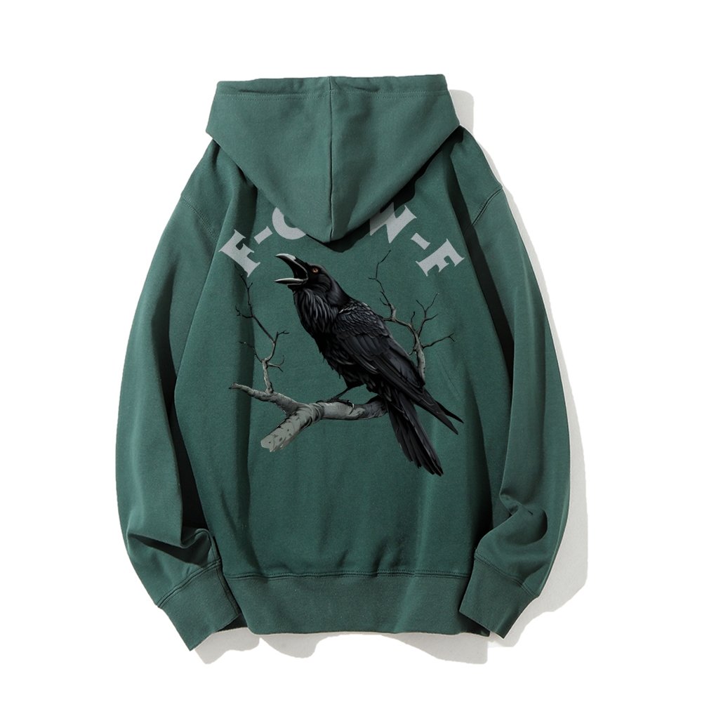 F-Caw-F Funny Crow Printed Back Unisex Cotton Hoodie