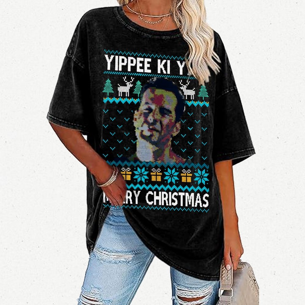 Yippee Ki Yay Christmas Vintage Distressed T-shirt