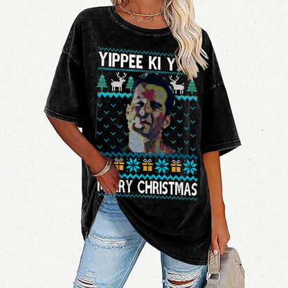 Yippee Ki Yay Christmas Vintage Distressed T-shirt