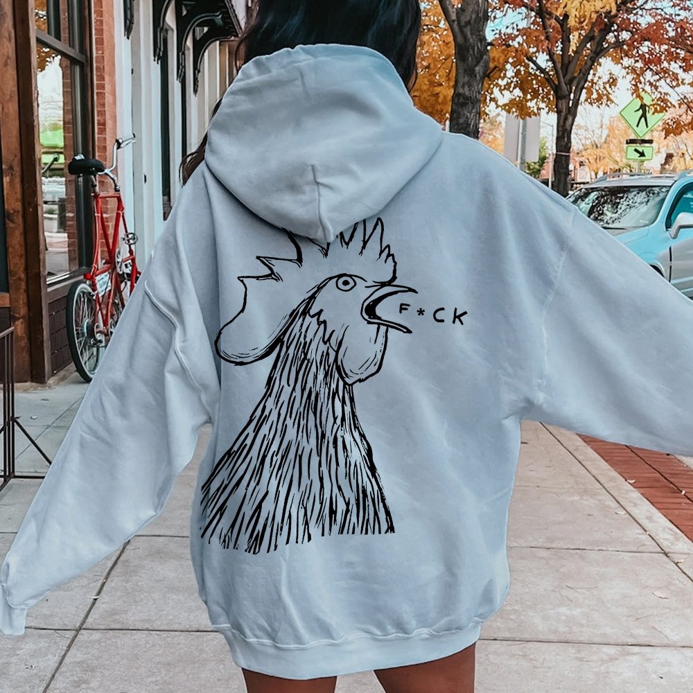 Funny Chicken  Printed Back Cotton Hoodie