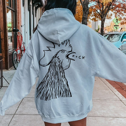 Funny Chicken  Printed Back Cotton Hoodie