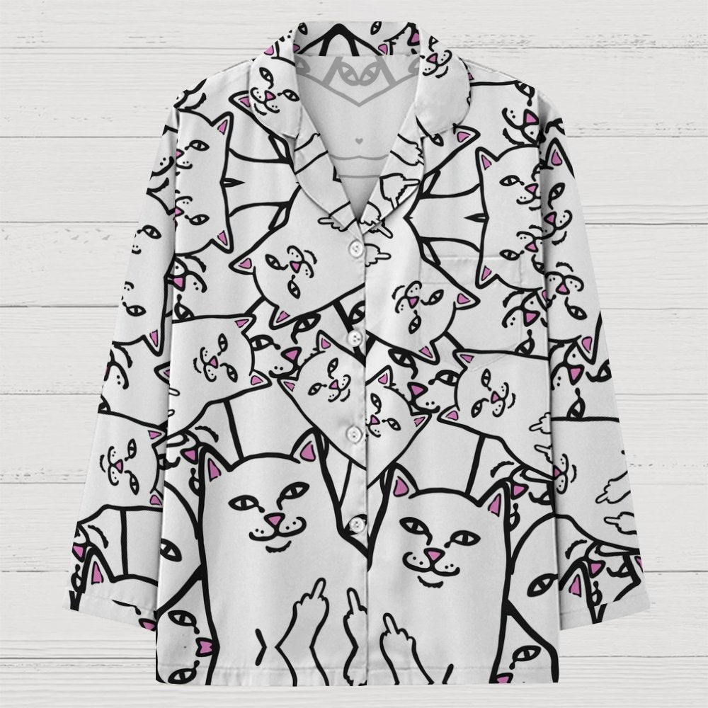 Cat Satire Art Print Geek Long Sleeve Pajama Set