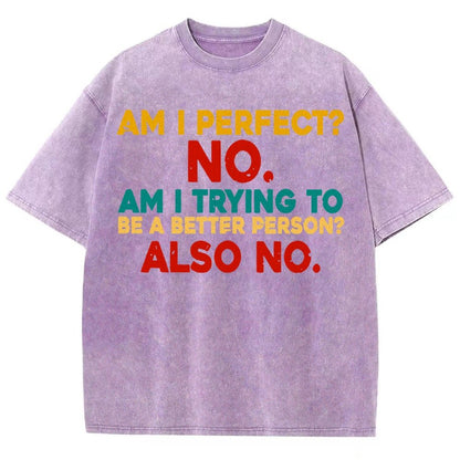 Am I Perfect No Am I Trying To Be A Better Person Also No Funny Quote Vintage Distressed T-shirt