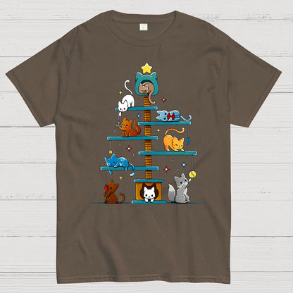 Christmas House Tree Cats Geek T-Shirt