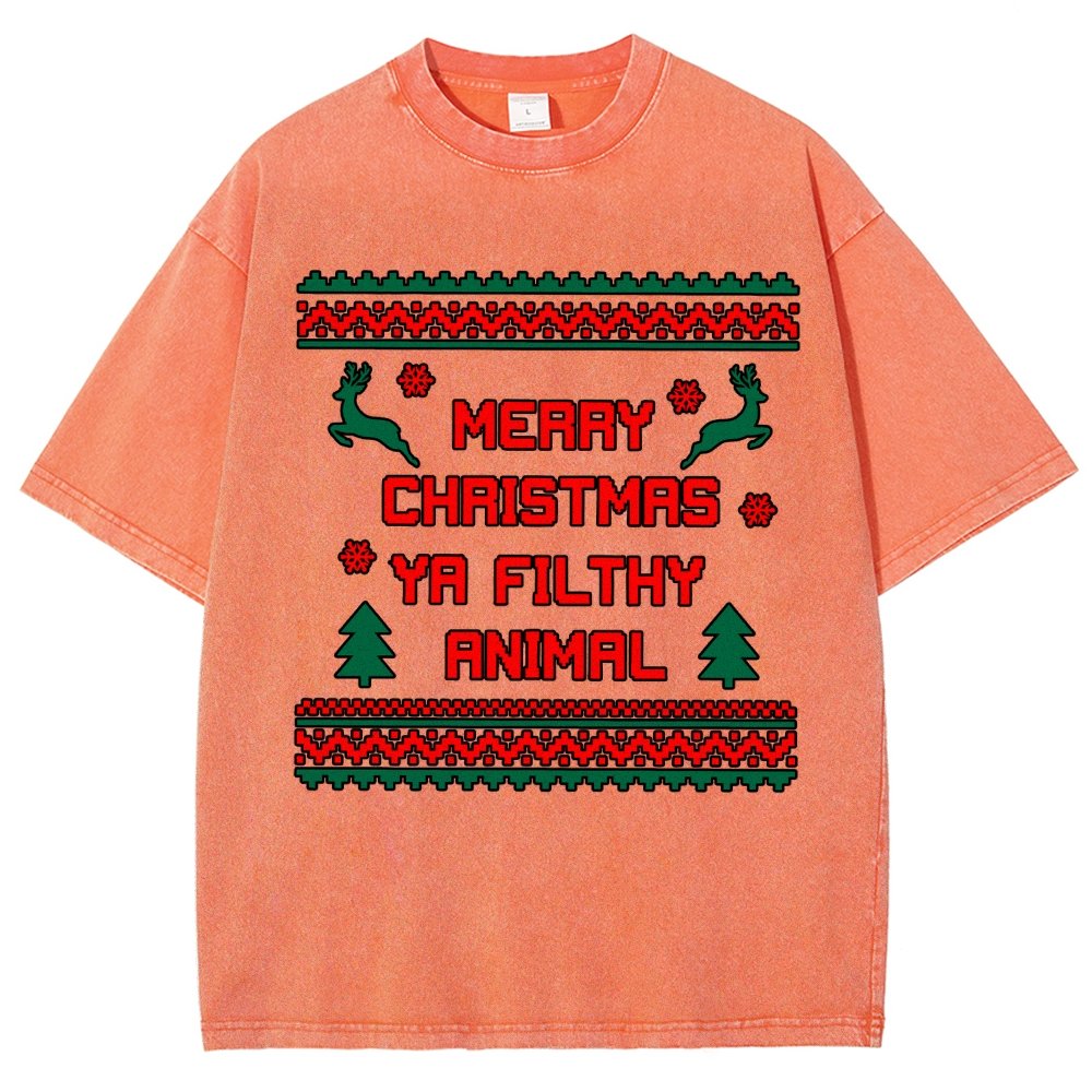 Merry Christmas Ya Filthy Animal funny Vintage Distressed T-shirt