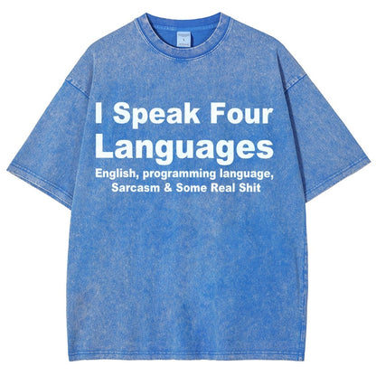 Speak Four Languages Vintage Distressed T-shirt
