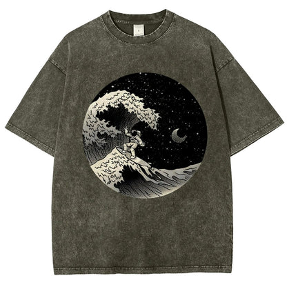 Astronaut Surfing Kanagawa Wave Vintage Distressed T-shirt