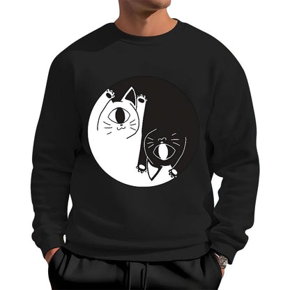 Tai Chi Black and White Cat Geek Cotton Sweatshirt