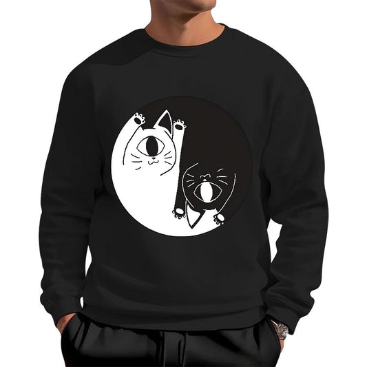 Tai Chi Black and White Cat Geek Cotton Sweatshirt