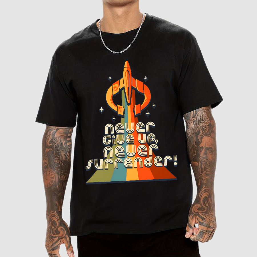 Retro Quest Never give up never surrender! Geek T-Shirt