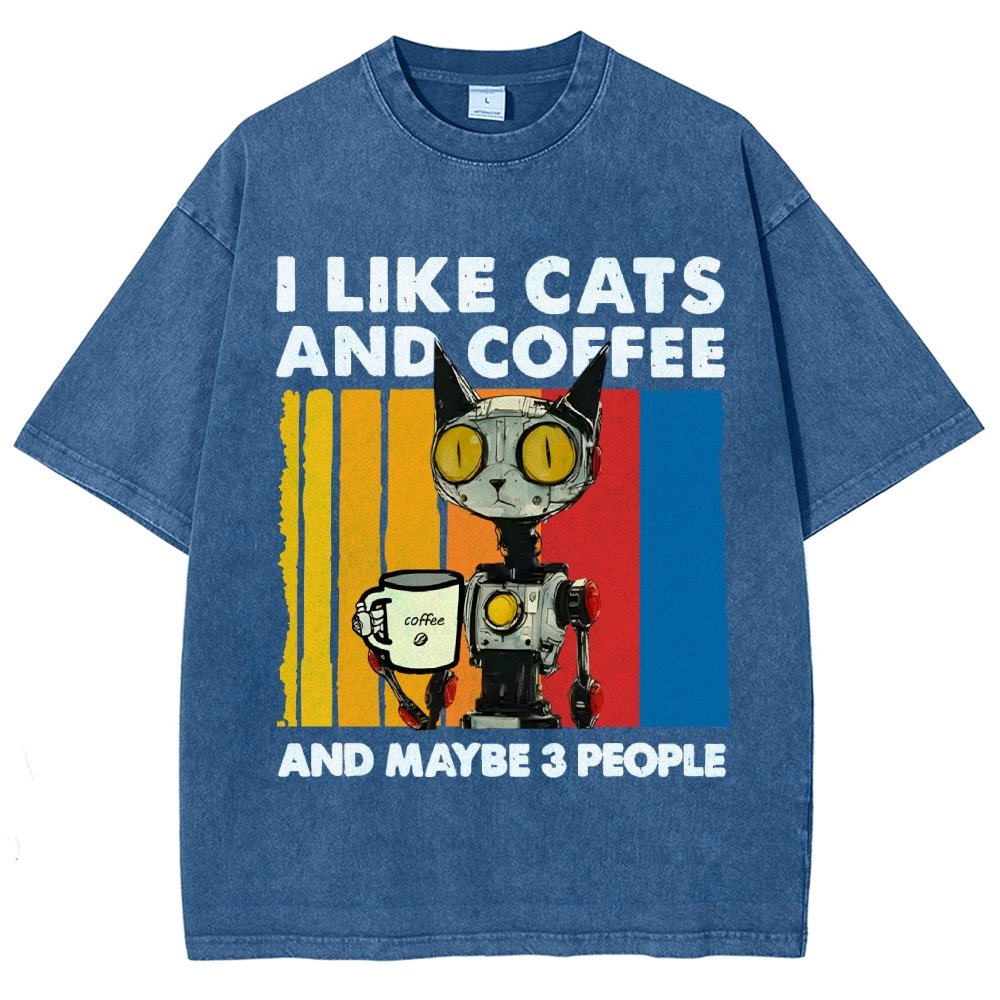 I Like Robot Cats And Coffee Vintage Distressed T-shirt