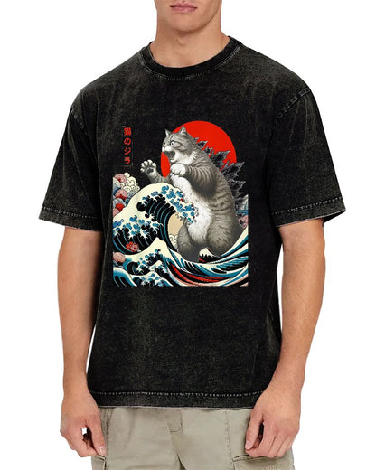 Catzilla Cat Japanese Art Vintage Distressed T-shirt