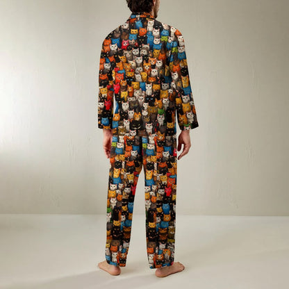Cat Art Pattern Geek Long Sleeve Pajama Set