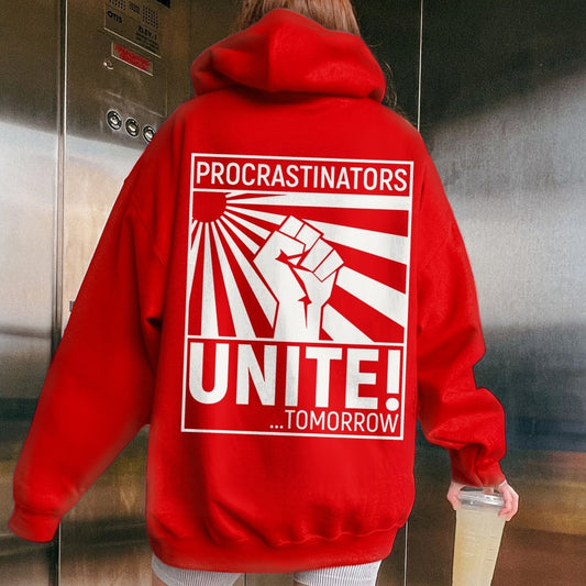 Procrastinators Unite! Printed Back Unisex Cotton Hoodie