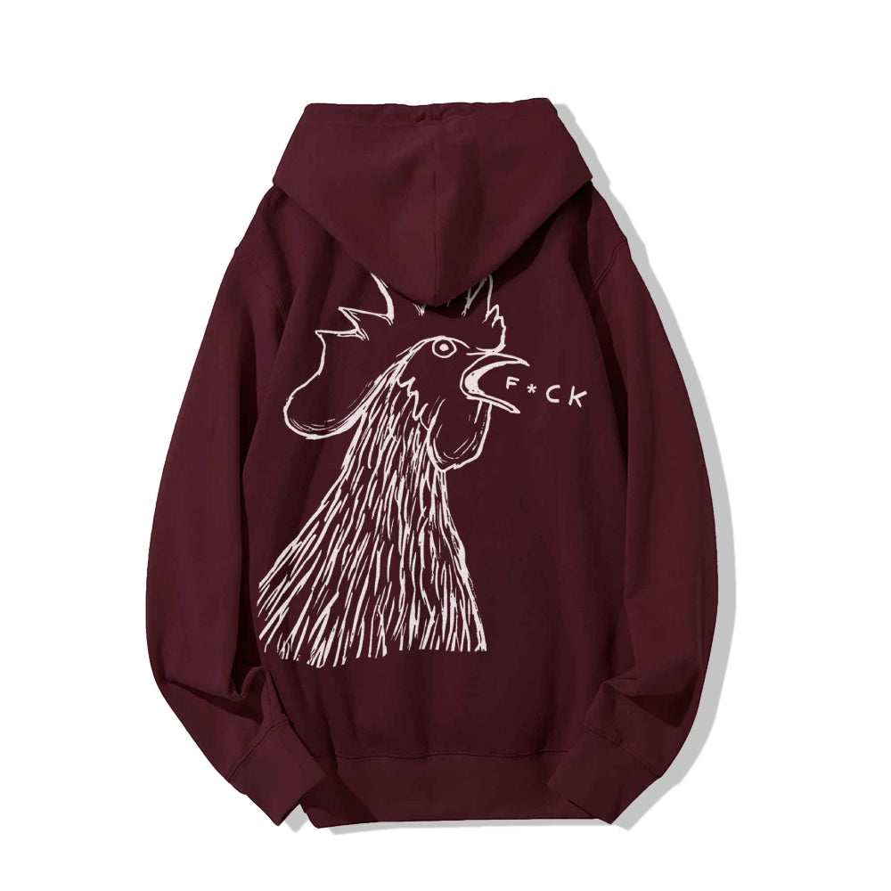 Funny Chicken  Printed Back Cotton Hoodie