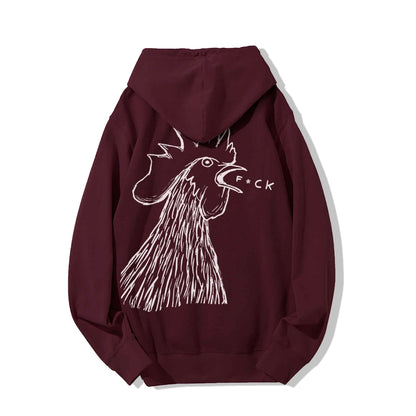 Funny Chicken  Printed Back Cotton Hoodie