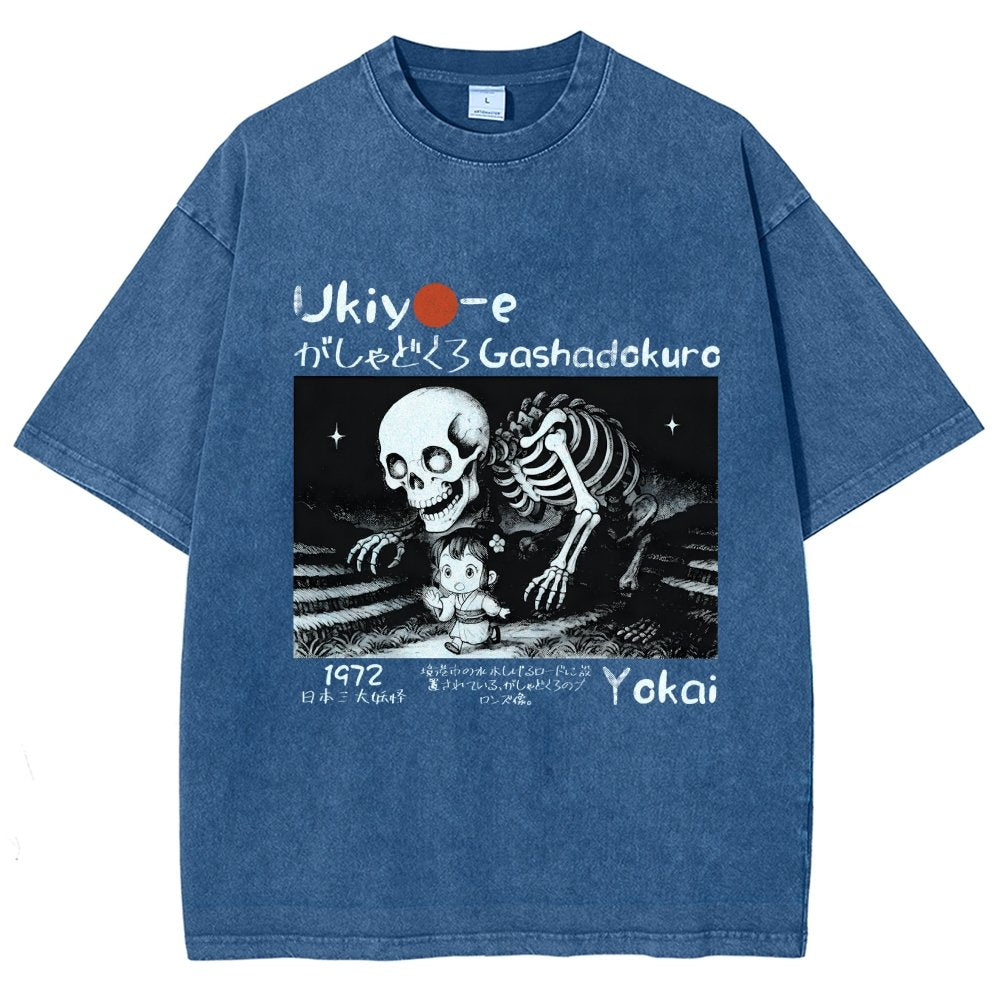 Gashadokuro Skeleton Yokai Ukiyo-e Vintage Distressed T-shirt