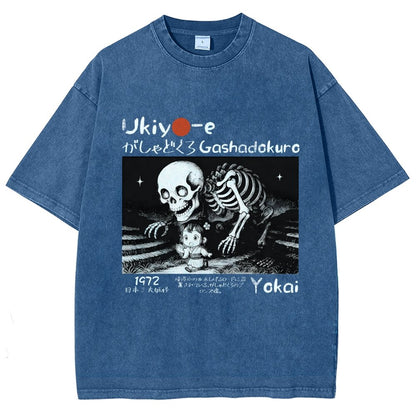 Gashadokuro Skeleton Yokai Ukiyo-e Vintage Distressed T-shirt