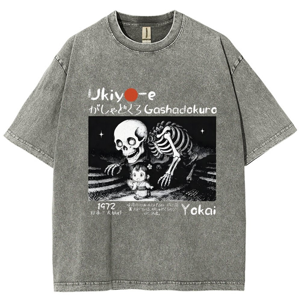 Gashadokuro Skeleton Yokai Ukiyo-e Vintage Distressed T-shirt