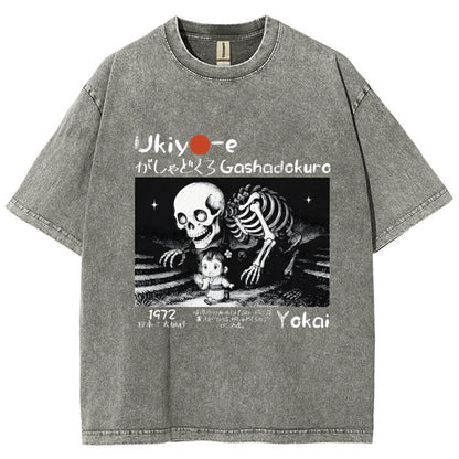 Gashadokuro Skeleton Yokai Ukiyo-e Vintage Distressed T-shirt